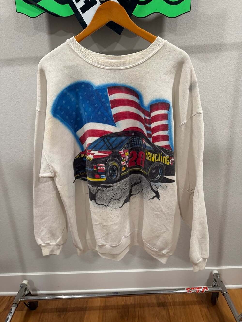 Vintage Davey Allison #28 Havoline Ford Thunderbird NASCAR Sweatshirt Thrashed - Picture 1 of 8